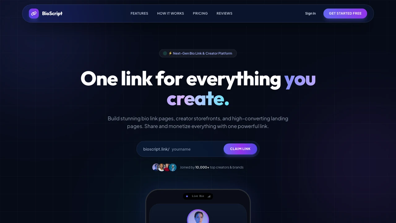 BioScript creator link-in-bio platform and profile builder